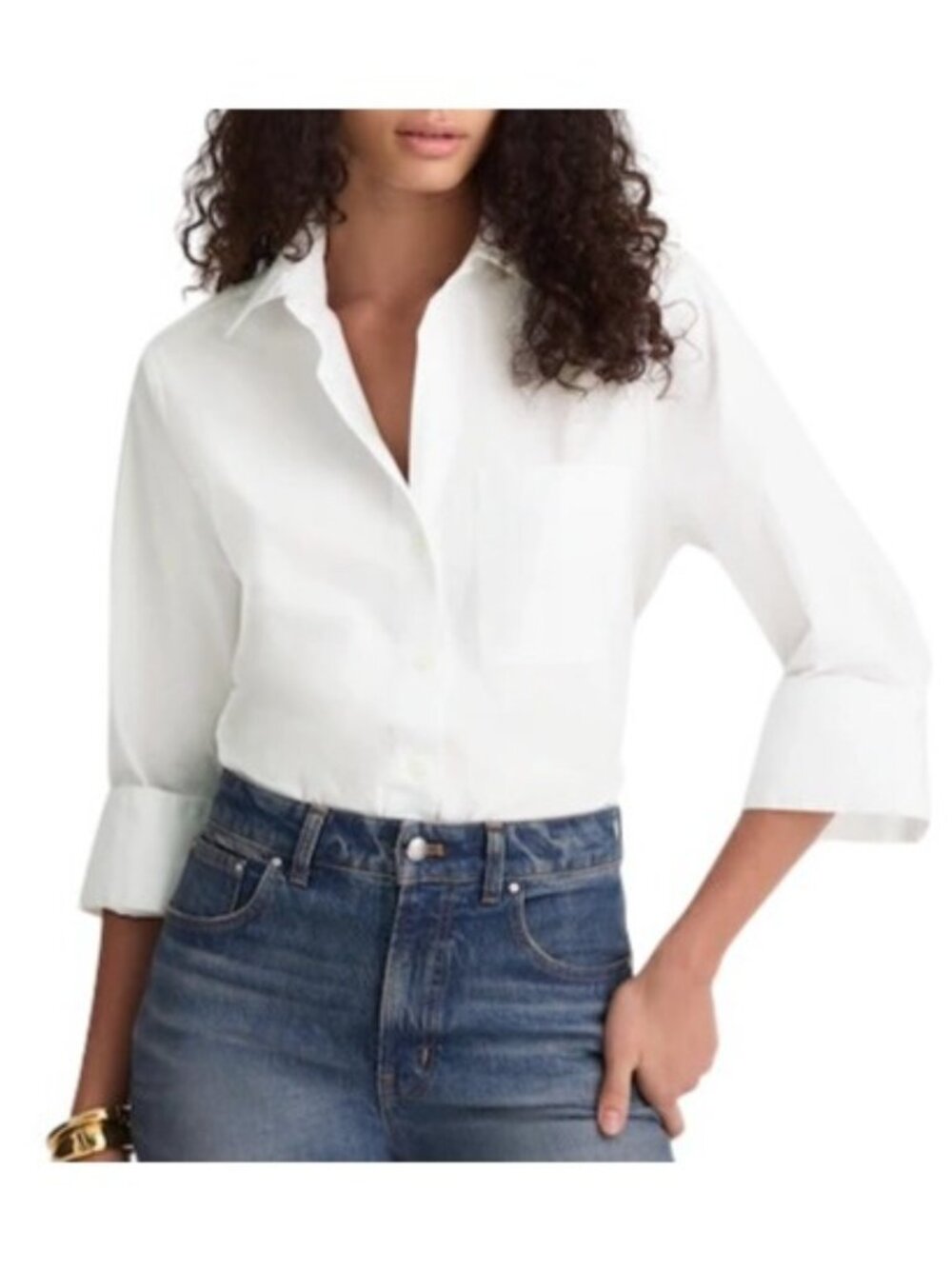 Madewell Womens The Signature Y-Neck Shirt in Poplin~Size S~White NWD L17 12